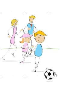 Family playing soccer